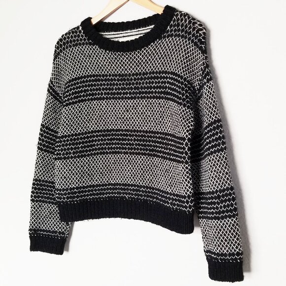 Current Elliott Mixed Stitch Alpaca Blend Sweater Black Ivory Combo Size XS $358 - Picture 5 of 16